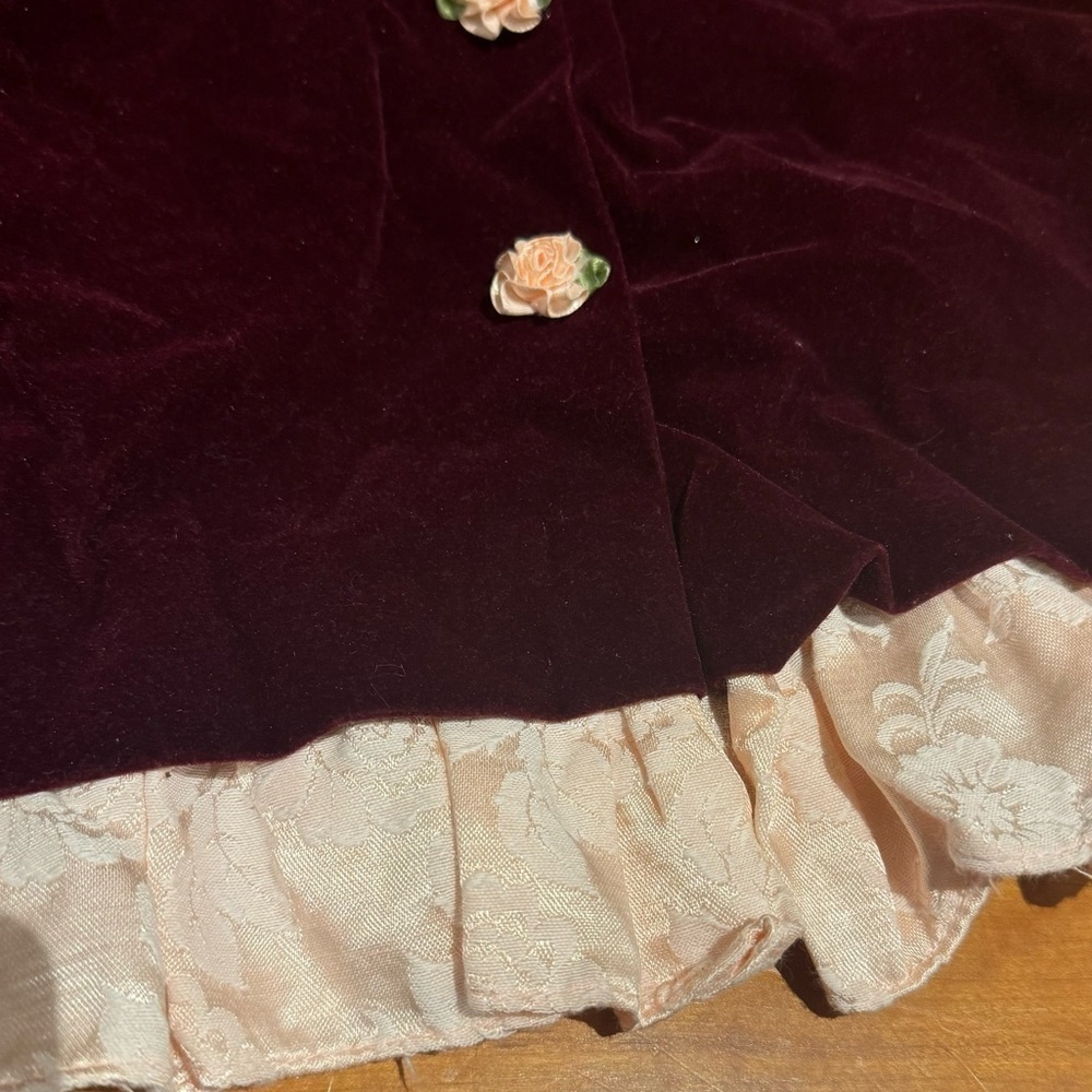Christmas Dress Jo Lene Burgundy Red Velour with Lace Trim 3T Formal baby infant - Picture 3 of 11